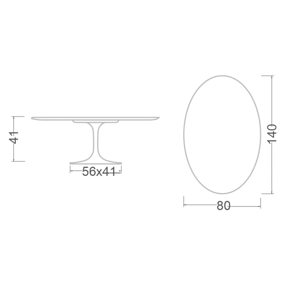 Tavolino Tulip Eero Saarinen H 41 Ovale con Piano in Laminato Liquido Bianco - Scarlet Viadurini