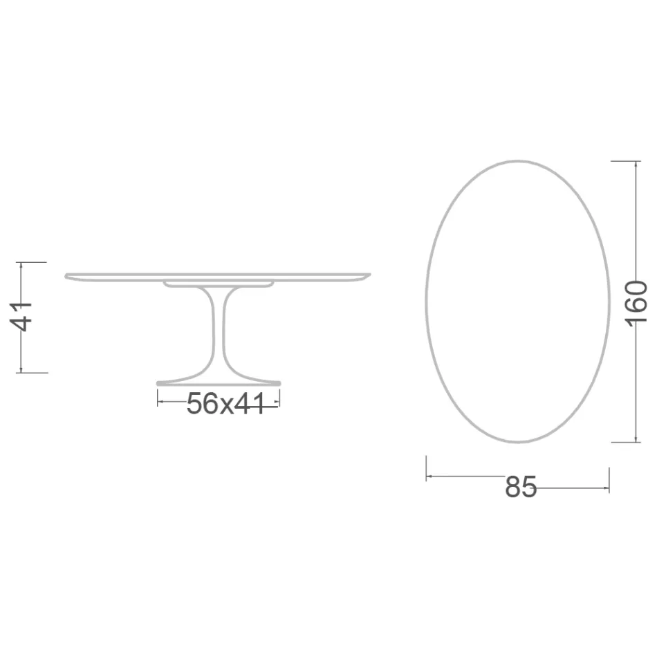 Tavolino Tulip Eero Saarinen H 41 Ovale con Piano in Laminato Liquido Nero - Scarlet Viadurini