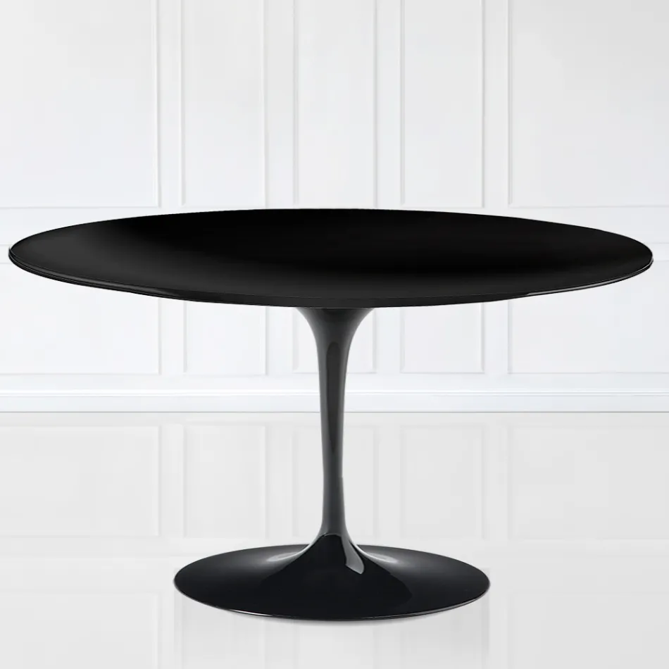 Tavolino Tulip Eero Saarinen H 41 Ovale con Piano in Laminato Liquido Nero - Scarlet Viadurini