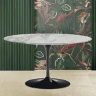 Tavolino Tulip Eero Saarinen H 41 Ovale con Piano in Marmo Arabescato Made in Italy - Scarlet Viadurini