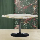 Tavolino Tulip Eero Saarinen H 41 Ovale con Piano in Marmo Caracatta Oro Viadurini