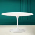 Tavolino Tulip Eero Saarinen H 41 Ovale in Ceramica Diamond Cream Made in Italy - Scarlet Viadurini