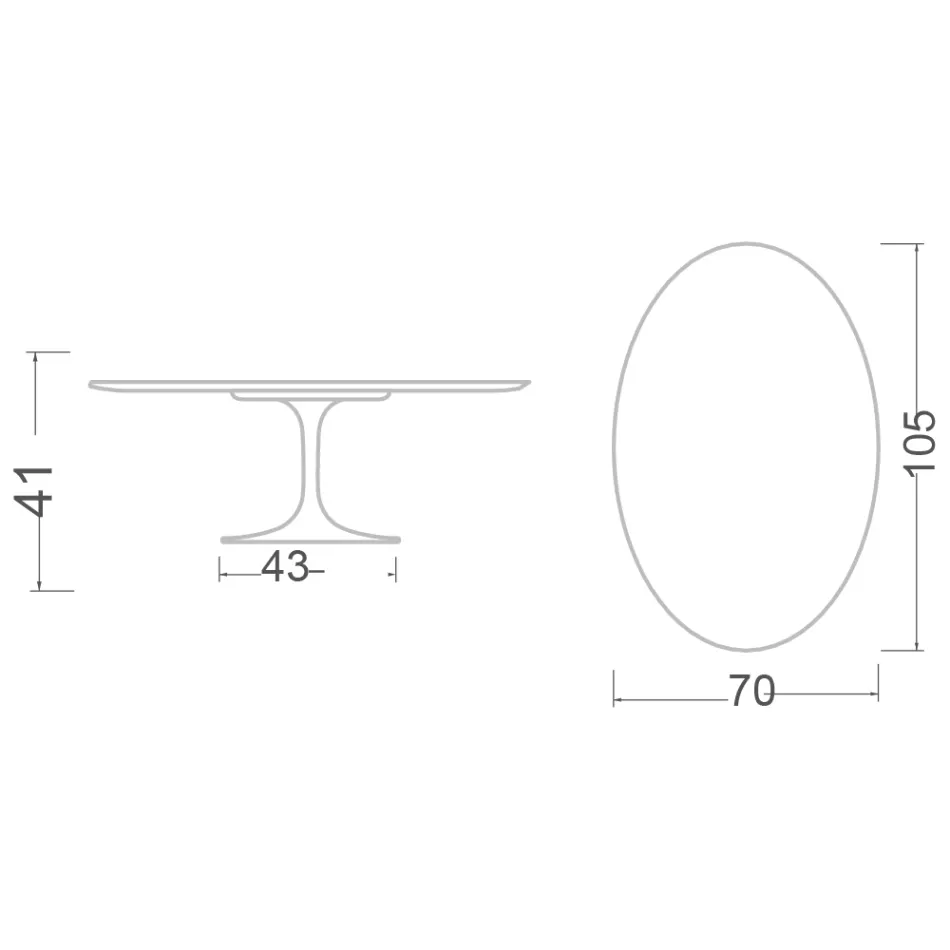 Tavolino Tulip Eero Saarinen H 41 Ovale in Ceramica Entzo Made in Italy - Scarlet Viadurini
