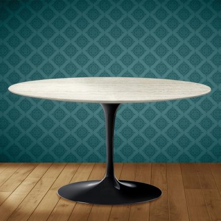 Tavolino Tulip Eero Saarinen H 41 Ovale in Ceramica Marmorio Made in Italy - Scarlet Viadurini