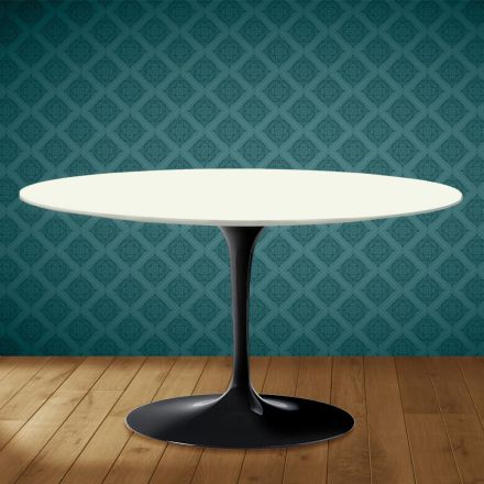 Tavolino Tulip Eero Saarinen H 41 Ovale in Ceramica Moonè Made in Italy - Scarlet Viadurini