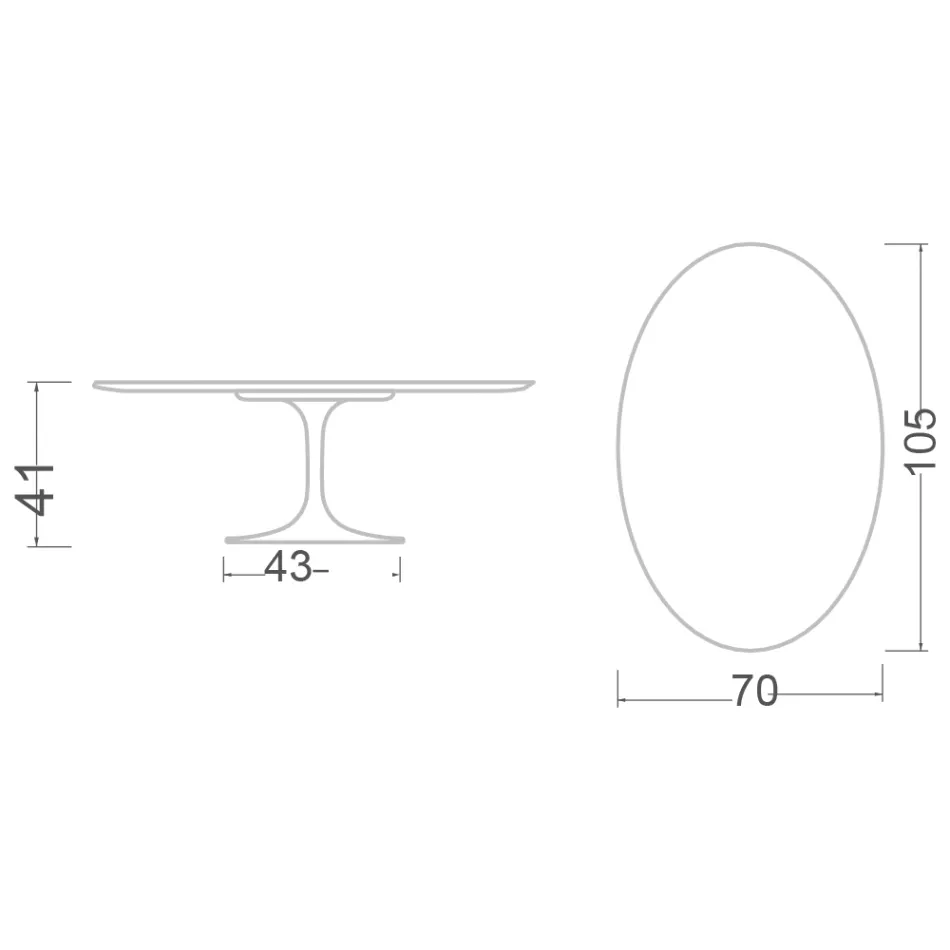 Tavolino Tulip Eero Saarinen H 41 Ovale in Ceramica Noir Desire Made in Italy - Scarlet Viadurini