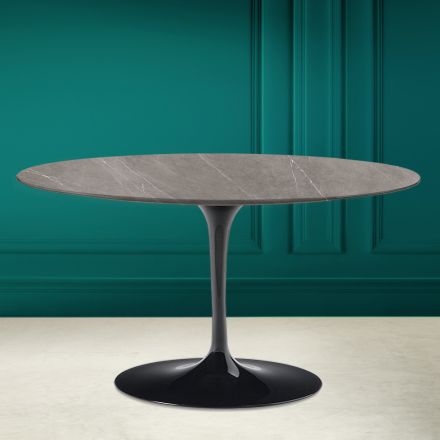 Tavolino Tulip Eero Saarinen H 41 Ovale in Ceramica Pietra Grey Made in Italy - Scarlet Viadurini