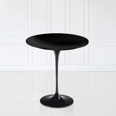 Tavolino Tulip Eero Saarinen H 52 con Piano in Laminato Liquido Nero Made in Italy - Scarlet Viadurini