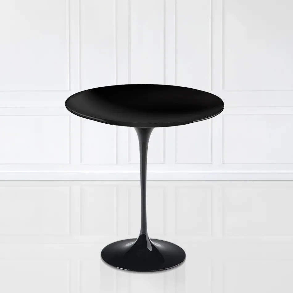 Tavolino Tulip Eero Saarinen H 52 con Piano in Laminato Liquido Nero Made in Italy - Scarlet Viadurini
