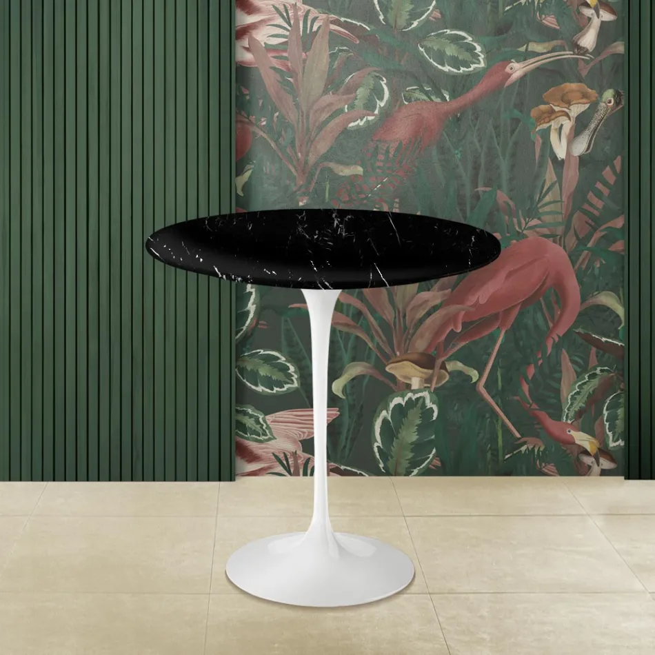 Tavolino Tulip Eero Saarinen H 52 in Marmo Nero Marquinia Made in Italy - Scarlet Viadurini