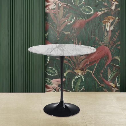 Tavolino Tulip Eero Saarinen H 52 Ovale in Marmo Arabescato Realizzato in Italia Viadurini