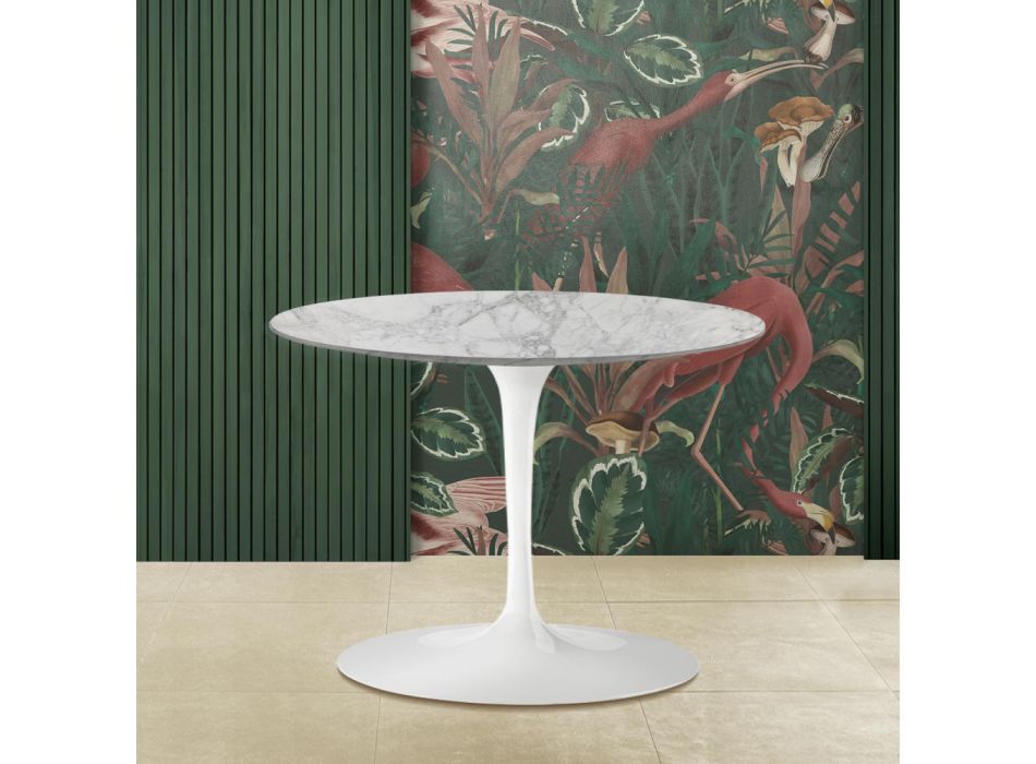 Tavolino Tulip Saarinen H 39 con Piano Ovale in Marmo arabescato Made in Italy - Scarlet Viadurini