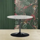 Tavolino Tulip Saarinen H 39 Ovale con Piano in Marmo di Carrara Statuarietto Viadurini
