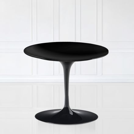 Tavolino Tulip Saarinen H 41 con Piano in Laminato Liquido Nero Made in Italy - Scarlet Viadurini