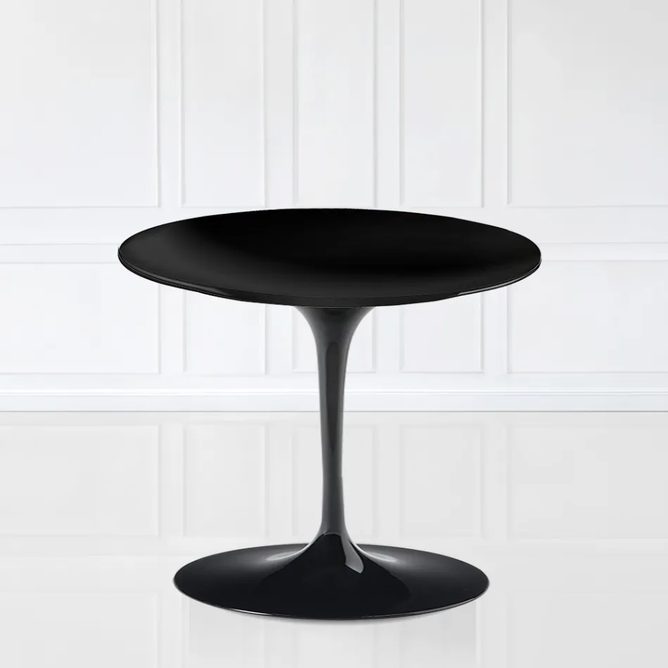 Tavolino Tulip Saarinen H 41 con Piano in Laminato Liquido Nero Made in Italy - Scarlet Viadurini