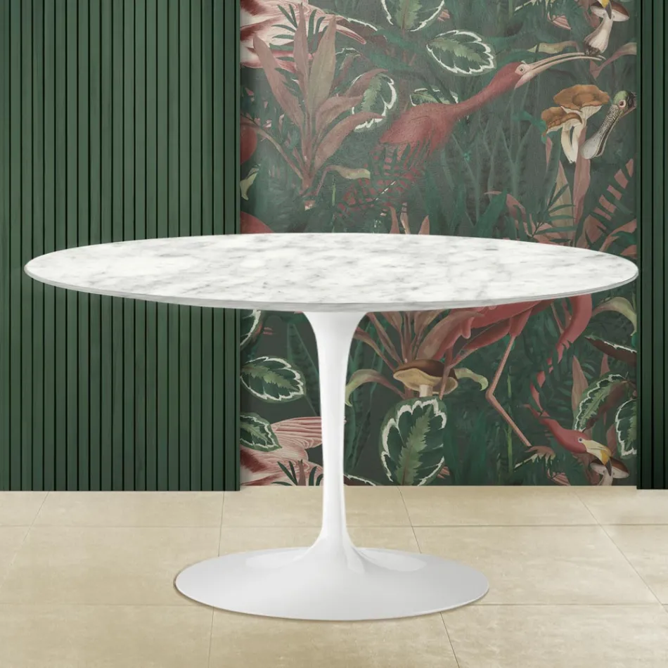 Tavolino Tulip Saarinen H 41 con Piano in Marmo di Carrara Realizzarto in Italia Viadurini