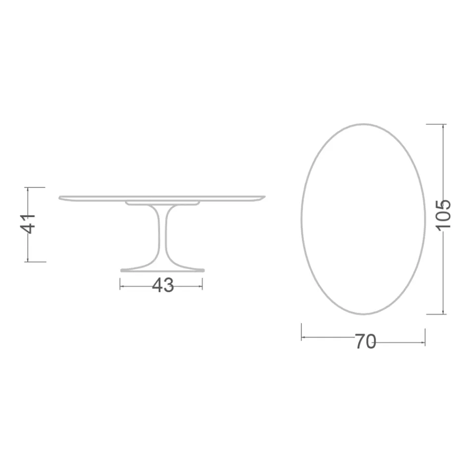 Tavolino Tulip Saarinen H 41 con Piano Ovale in Laminato Liquido Bianco Made in Italy - Scarlet Viadurini