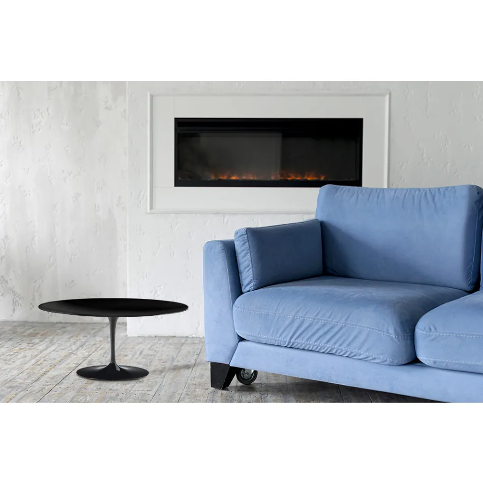 Tavolino Tulip Saarinen H 41 con Piano Ovale in Laminato Liquido Nero Made in Italy - Scarlet Viadurini