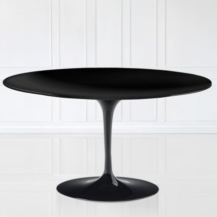 Tavolino Tulip Saarinen H 41 con Piano Ovale in Laminato Liquido Nero Made in Italy - Scarlet Viadurini