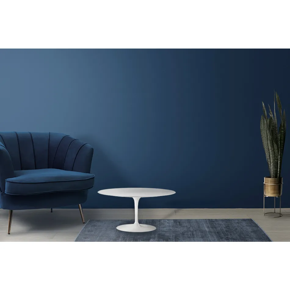 Tavolino Tulip Saarinen H 41 in Laminato Liquido Ovale Bianco Made in Italy - Scarlet Viadurini
