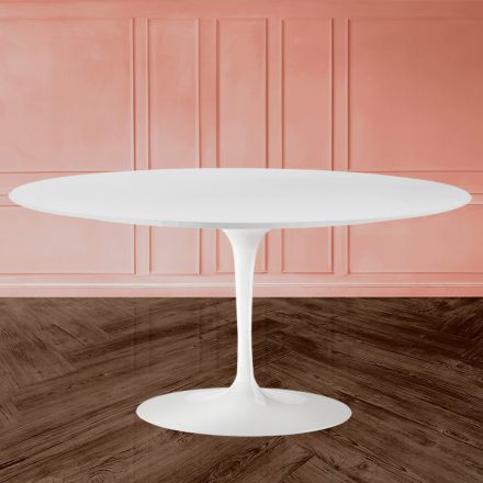 Tavolino Tulip Saarinen H 41 in Laminato Liquido Ovale Bianco Made in Italy - Scarlet Viadurini
