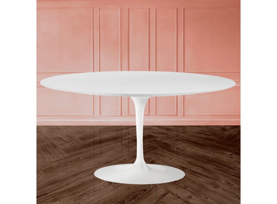 Tavolino Tulip Saarinen H 41 in Laminato Liquido Ovale Bianco Made in Italy - Scarlet Viadurini