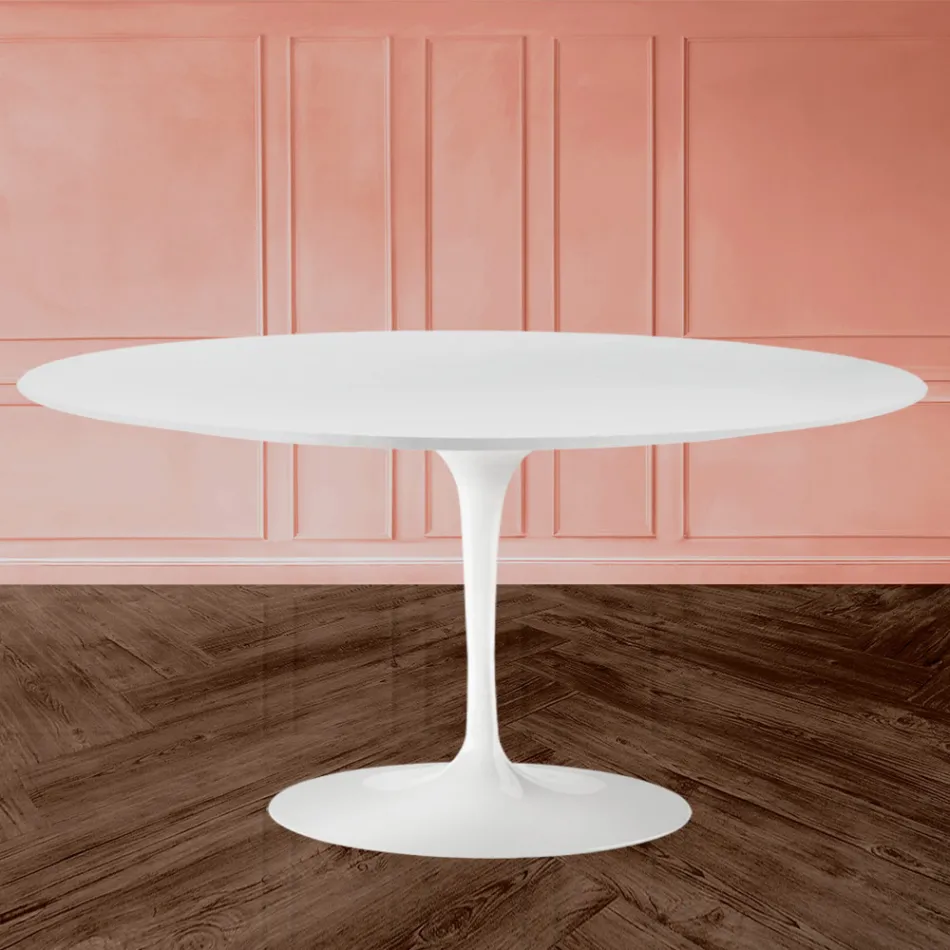 Tavolino Tulip Saarinen H 41 in Laminato Liquido Ovale Bianco Made in Italy - Scarlet Viadurini