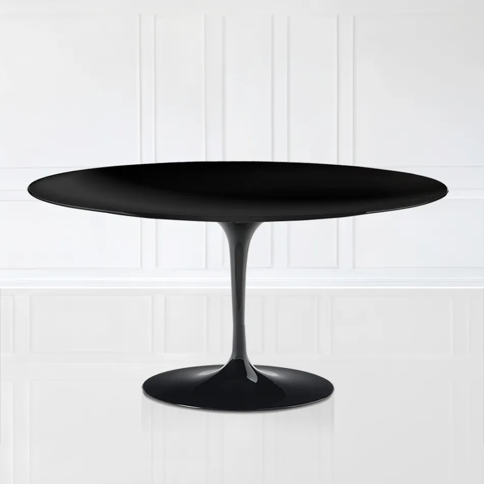 Tavolino Tulip Saarinen H 41 in Laminato Liquido Ovale Nero Made in Italy - Scarlet Viadurini