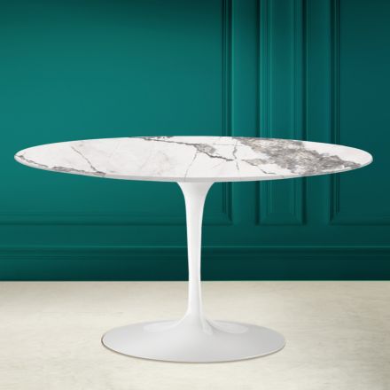 Tavolino Tulip Saarinen H 41 Ovale con Piano in Ceramica Invisible Select Viadurini
