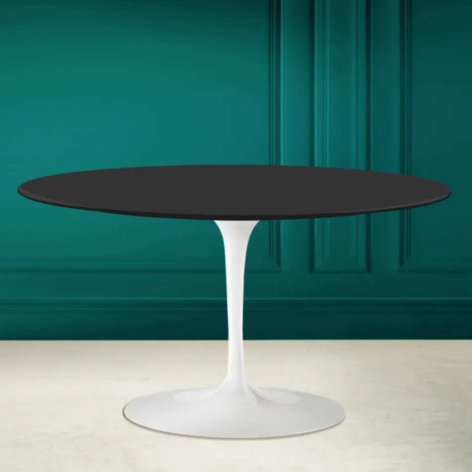 Tavolino Tulip Saarinen H 41 Ovale con Piano in Ceramica Nero Soft Made in Italy - Scarlet Viadurini