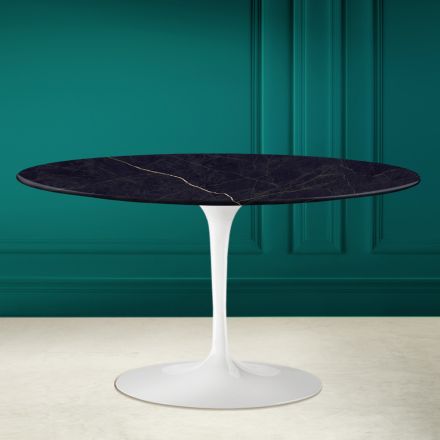 Tavolino Tulip Saarinen H 41 Ovale con Piano in Ceramica Noir Laurent Viadurini