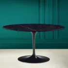 Tavolino Tulip Saarinen H 41 Ovale con Piano in Ceramica Noir Laurent Viadurini