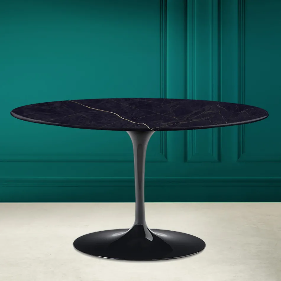 Tavolino Tulip Saarinen H 41 Ovale con Piano in Ceramica Noir Laurent Viadurini
