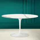 Tavolino Tulip Saarinen H 41 Ovale con Piano in Ceramica Statuario Full Vein Viadurini