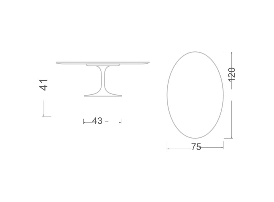 Tavolino Tulip Saarinen H 41 Ovale con Piano in Ceramica Statuario Full Vein Viadurini