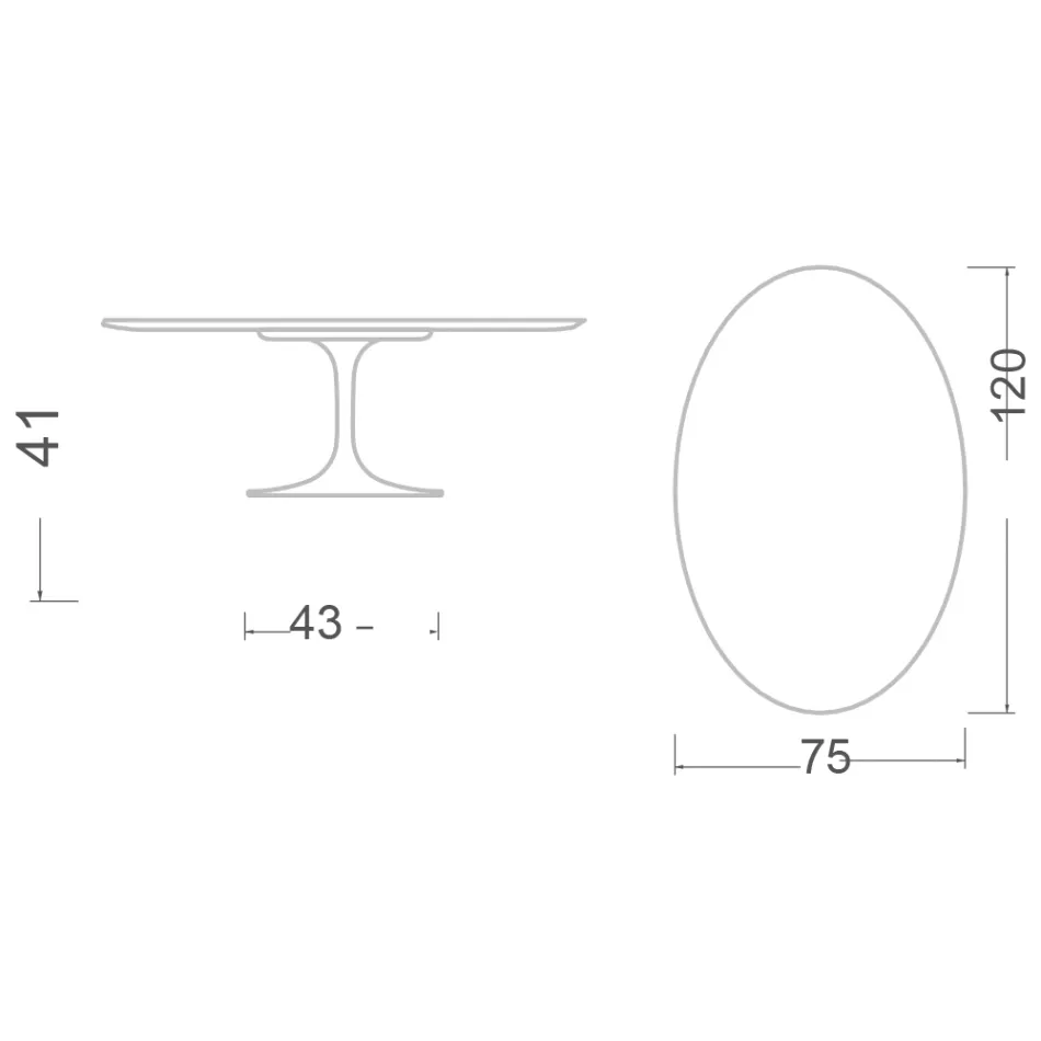 Tavolino Tulip Saarinen H 41 Ovale con Piano in Ceramica Statuario Full Vein Viadurini