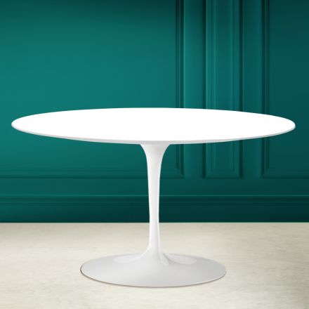 Tavolino Tulip Saarinen H 41 Ovale in Ceramica Bianco Assoluto Made in Italy - Scarlet Viadurini
