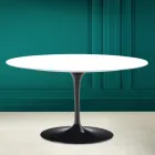 Tavolino Tulip Saarinen H 41 Ovale in Ceramica Bianco Assoluto Made in Italy - Scarlet Viadurini