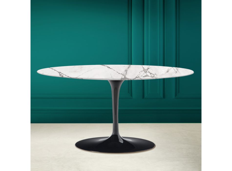 Tavolino Tulip Saarinen H 41 Ovale in Ceramica Invisible Select Made in Italy - Scarlet Viadurini