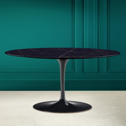 Tavolino Tulip Saarinen H 41 Ovale in Ceramica Noir Laurent Made in Italy - Scarlet Viadurini