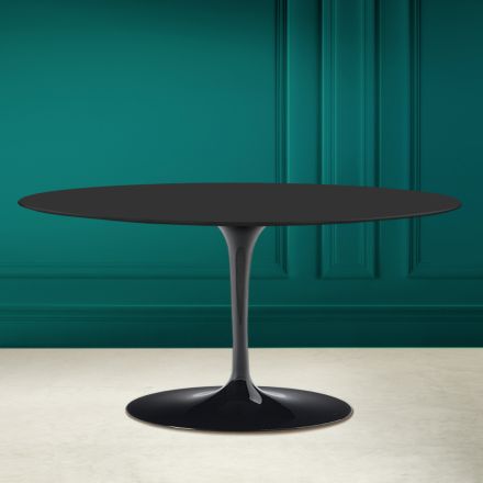 Tavolino Tulip Saarinen H 41 Ovale in Ceramica Noir Soft Made in Italy - Scarlet Viadurini