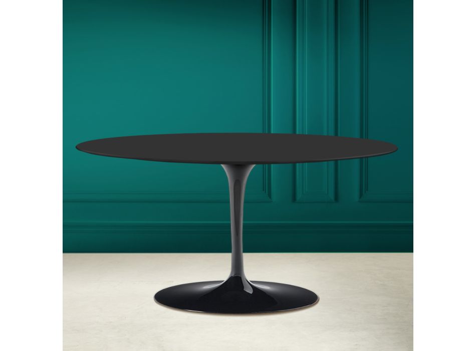 Tavolino Tulip Saarinen H 41 Ovale in Ceramica Noir Soft Made in Italy - Scarlet Viadurini