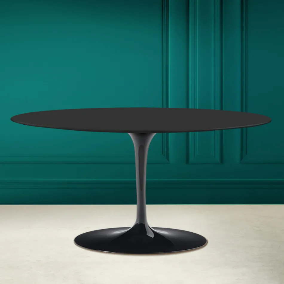 Tavolino Tulip Saarinen H 41 Ovale in Ceramica Noir Soft Made in Italy - Scarlet Viadurini