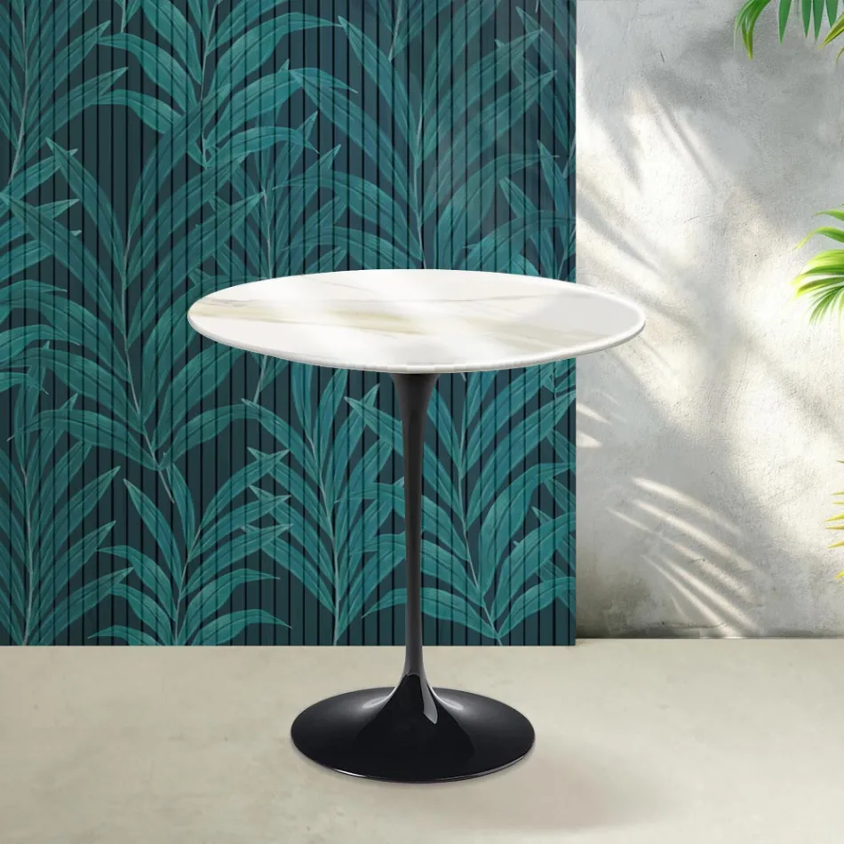 Tavolino Tulip Saarinen H 52 cm in Ceramica Florim Calacatta Gold Lucido - Scarlet Viadurini