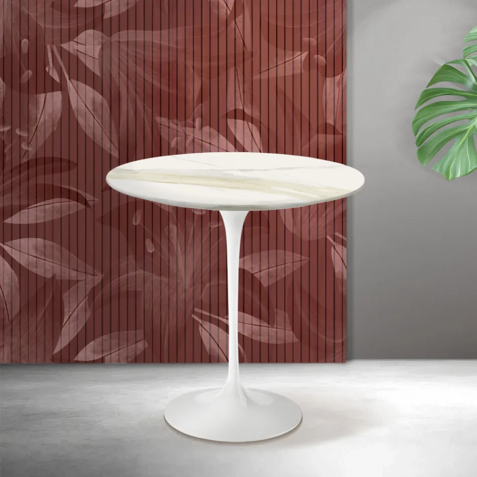 Tavolino Tulip Saarinen H 52 cm in Ceramica Florim Calacatta Gold Opaco - Scarlet Viadurini
