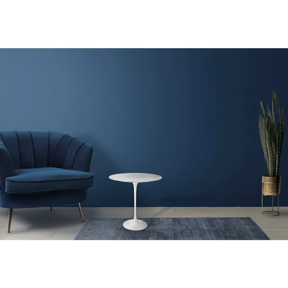 Tavolino Tulip Saarinen H 52 con Piano Ovale in Laminato Liquido Bianco Made in Italy - Scarlet Viadurini