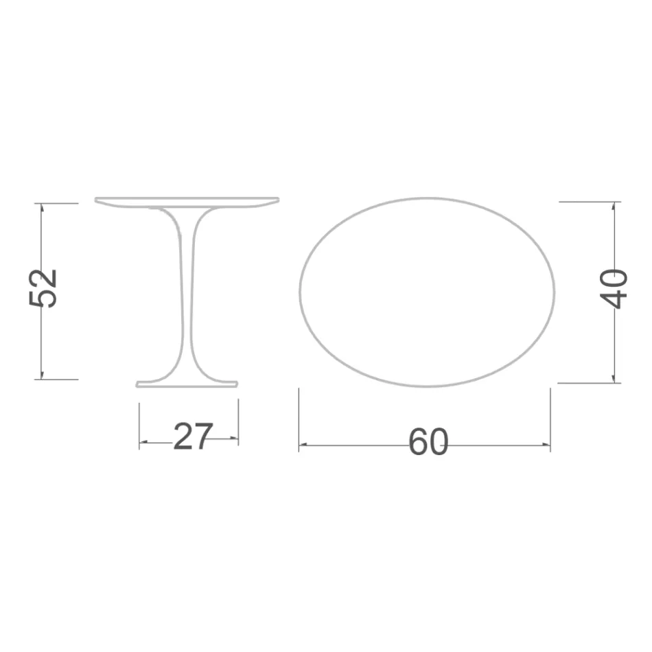 Tavolino Tulip Saarinen H 52 con Piano Ovale in Laminato Liquido Bianco Made in Italy - Scarlet Viadurini