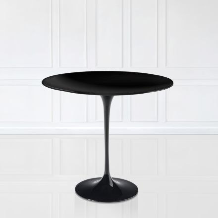 Tavolino Tulip Saarinen H 52 con Piano Ovale in Laminato Liquido Nero Made in Italy - Scarlet Viadurini