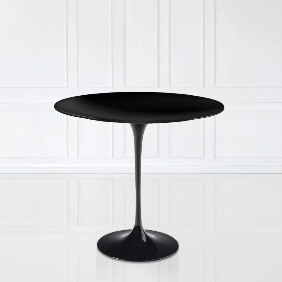 Tavolino Tulip Saarinen H 52 con Piano Ovale in Laminato Liquido Nero Made in Italy - Scarlet Viadurini