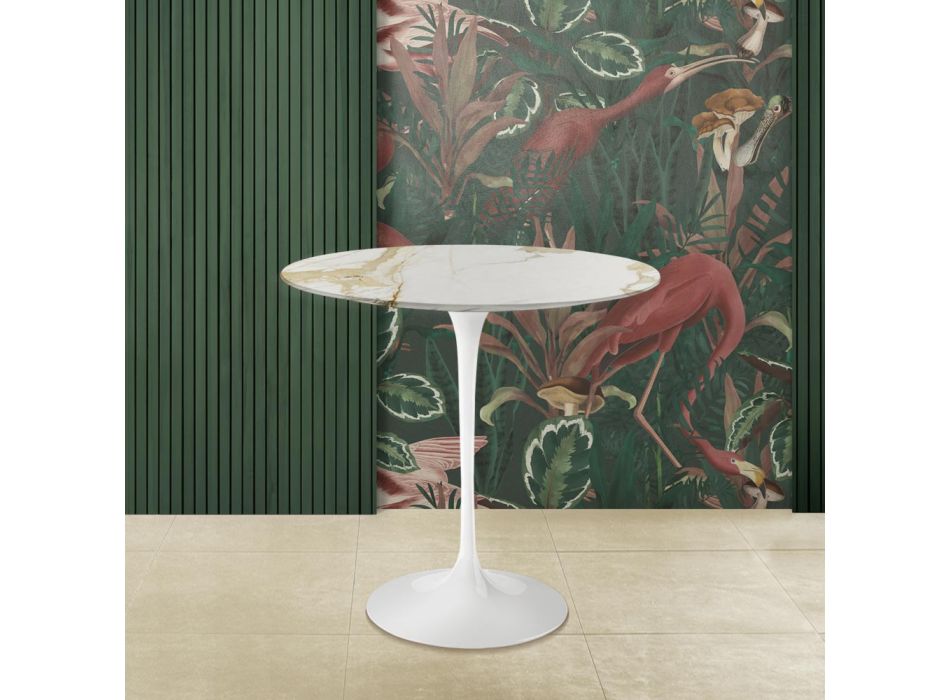 Tavolino Tulip Saarinen H 52 con Piano Ovale in Marmo Caracatta Oro Made in Italy - Scarlet Viadurini